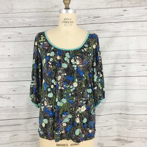Anthropologie RicRac floral silk blend peasant top - Picture 2 of 7